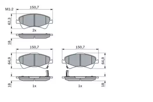 Тормозные колодки дисковые передняя ось BOSCH 0 986 494 187
