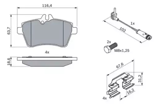 Тормозные колодки дисковые передняя ось BOSCH 0 986 494 087