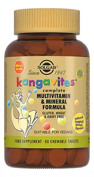 Биодобавка для детей с мультивитаминами и минералами Kangavites 60 капсул (тропические фрукты)