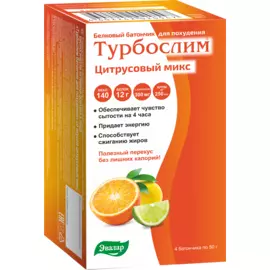 Турбослим батончик для похудения со вкусом цитрусовый микс, 4 шт, Эвалар