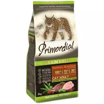 Сухой корм для кошек беззерновой, утка, индейка, 2 кг, PRIMORDIAL