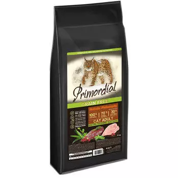 Сухой корм для кошек беззерновой, утка, индейка, 6 кг, PRIMORDIAL