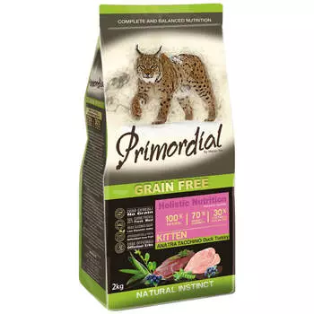 Сухой корм для котят беззерновой, утка, индейка, 2 кг, PRIMORDIAL