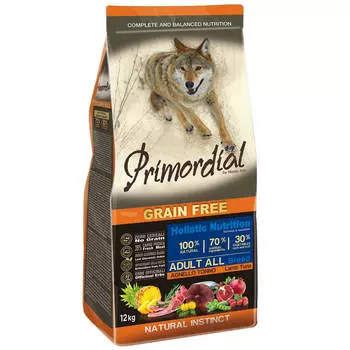 Сухой корм для собак беззерновой, тунец, ягненок, 12 кг, PRIMORDIAL