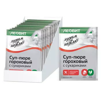 Суп-пюре гороховый с сухариками Худеем за неделю, 15 шт по 30 г, ЛЕОВИТ