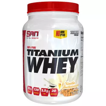 Сывороточный протеин 100% Pure Titanium Whey, ванильная ириска, 908г, SAN