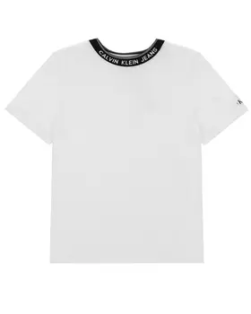Белая футболка с лого на горловине Calvin Klein детская