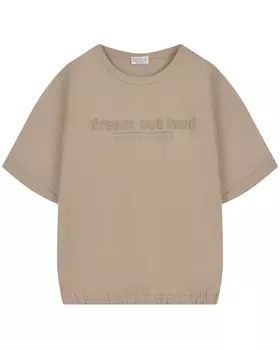 Бежевая футболка с принтом "dream out loud" Brunello Cucinelli
