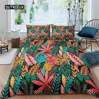 Palm Leaves Duvet Cover Banana Leaves Duvet Cover Hawaiian Tropical Leaves Bedding Set Green Leaves Branches Quilt Cover Women EU single(135x200cm)