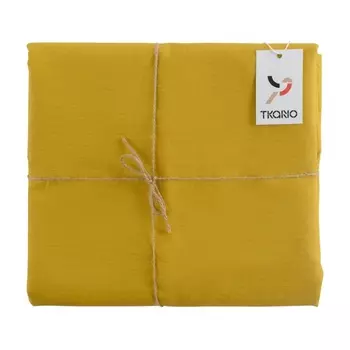 Скатерть из умягченного льна с декоративной обработкой 143 х 143 см Tkano Essential горчичный