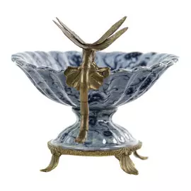 Чаша Glasar фарфоровая с бронзовой стрекозой 23,5x20,32xсм