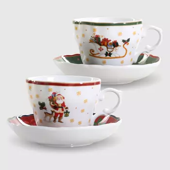 Чашка с блюдцем для чая Porcelana Bogucice Christmas 2 персоны