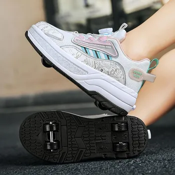 Новые туфли Runaway Shoes Четырехколесные туфли-шкивы для мальчиков и детей Обувь с колесами Обувь для катания на коньках для девочек 30