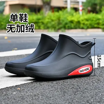 Winter fixed velvet warm waterproof glue shoes trendy men s short rain shoes wading short boots outdoor men s rain boots warm cotton shoes 36