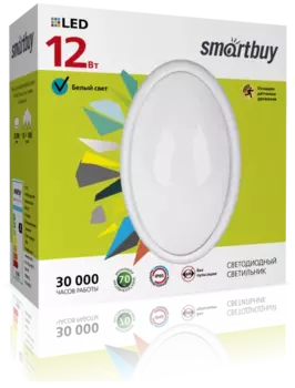 Светильник потолочный светодиодный, 12Вт, 4000K, 960лм, IP65, SMARTBUY (SBL-HPOval-12W-4K)