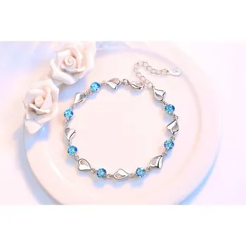 Crystal Love Модный S925 Посеребренный браслет в форме сердца с цирконом Женские украшения