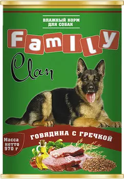 Clan Family для взрослых собак с говядиной и гречкой (970 гр х 6 шт)