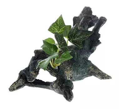 Декор грот для аквариума Коряга с растением, 18 х 10,5 х 13 см, Barbus, Decor 025 (1 шт)