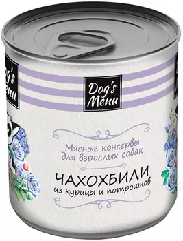 Dog’s Menu для взрослых собак чахохбили из курицы и потрошков (750 гр х 9 шт)