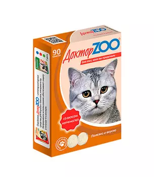 доктор Zoo мультивитаминное лакомство для кошек со вкусом копченостей и биотином (90 таблеток)
