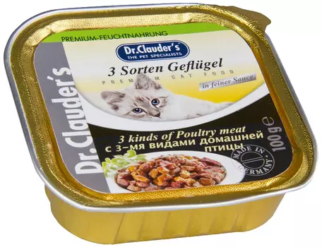 Dr.clauder’s для взрослых кошек с 3 видами птицы в соусе (100 гр х 32 шт)