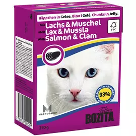 Bozita Chunks In Jelly Salmon &amp; Clam для кошек и котят с лососем и мидиями в желе (370 гр)