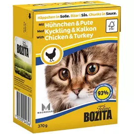 Bozita Chunks In Sauce Chicken &amp; Turkey для кошек и котят с индейкой и курицей в соусе (370 гр х 16 шт)