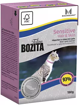 Bozita Function Sensitive Hair &amp; Skin In Jelly Salmon для взрослых кошек при аллергии с лососем в желе (190 гр)