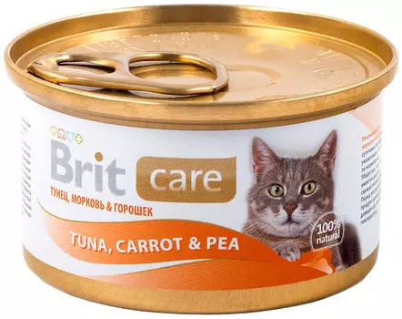 Brit Care Cat Tuna, Carrot &amp; Pea для взрослых кошек с тунцом, морковью и горошком (80 гр х 12 шт)
