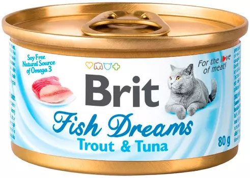 Brit Care Fish Dreams для взрослых кошек с форелью и тунцом (80 гр х 12 шт)