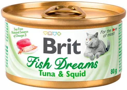 Brit Care Fish Dreams для взрослых кошек с тунцом и кальмарами (80 гр х 12 шт)