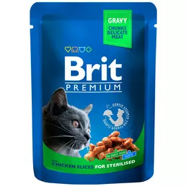 Brit Premium Cat Chicken Slices For Sterilised для кастрированных котов и стерилизованных кошек с курицей (100 гр х 24 шт)