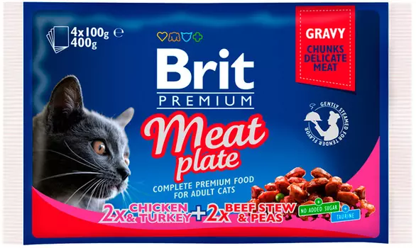 Brit Premium Cat Meat Plate для взрослых кошек мясная тарелка (4 х 100 гр)
