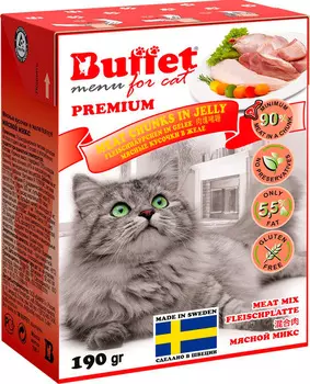 Buffet мясные кусочки для кошек с мясным миксом в желе (190 гр х 16 шт )