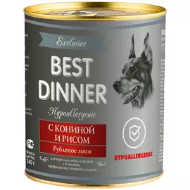 Best Dinner Exclusive Hypoallergenic для взрослых собак при пищевой аллергии с кониной и рисом (340 гр)