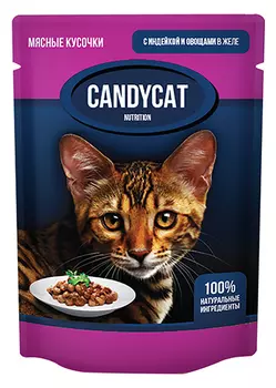 Candycat для взрослых кошек с индейкой и овощами в желе (85 гр х 24 шт)