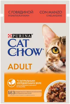 Cat Chow для взрослых кошек с говядиной и баклажанами в желе (85 гр х 26 шт)