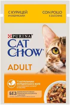 Cat Chow для взрослых кошек с курицей и кабачками в желе (85 гр х 26 шт)