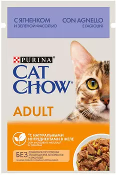 Cat Chow для взрослых кошек с ягненком и зеленой фасолью в желе (85 гр х 26 шт)