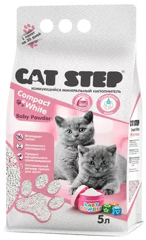 Cat Step Compact White Baby Powder наполнитель комкующийся для туалета котят с ароматом детской присыпки (5 л)