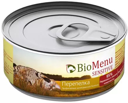 Biomenu Adult Sensitive для взрослых кошек с чувствительным пищеварением мясной паштет с перепелкой (100 гр х 24 шт)
