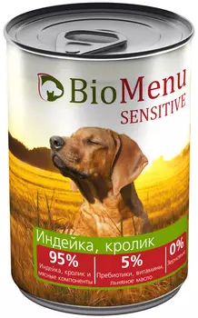 Biomenu Adult Sensitive для взрослых собак с чувствительным пищеварением с индейкой и кроликом (410 гр х 12 шт)