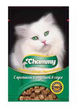 Chammy для взрослых кошек с кроликом и индейкой в соусе (85 гр х 24 шт)
