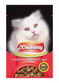 Chammy для взрослых кошек с лососем и форелью в соусе (85 гр х 24 шт)