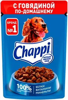 Chappi для взрослых собак сытный мясной обед с говядиной по-домашнему пауч (85 гр х 28 шт)