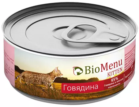 Biomenu Kitten для котят мясной паштет с говядиной (100 гр х 24 шт)