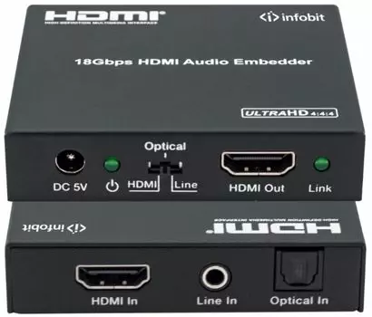 Эмбеддер Infobit iTrans AE01 HDMI 4K60 HDCP 2.2, RCA и оптический вход