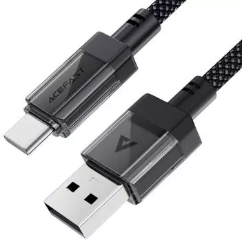Кабель ACEFAST C12-04 2-в-1 USB-A To USB-C Transparent Shell Stainless Steel Charging Data Cable. Цвет: черный