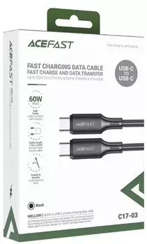 Кабель ACEFAST C17-03 для зарядки и передачи данных USB-C To USB-C Silicone Charging Data Cable. Цвет: черный