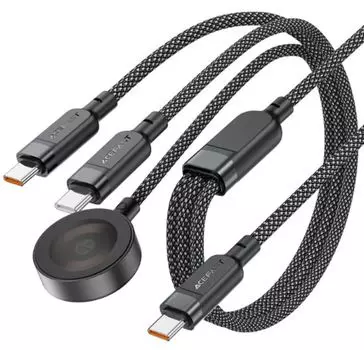 Кабель ACEFAST C6-11 3-в-1 для зарядки и передачи данных USB-C 3-In-1 100W Intelligent Balance Charging Data Cable с магнитной зарядкой для часов. Цве